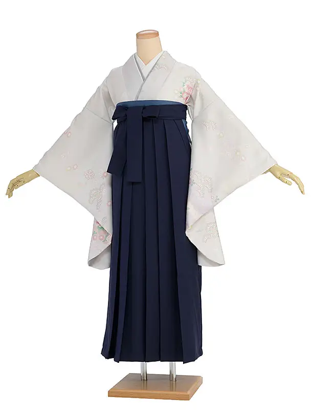 先生,教員向け袴レンタル 1364 淡グレー 秀花瑞祥／紺袴