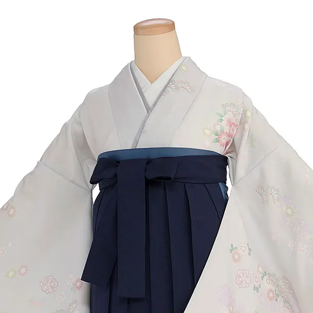 先生,教員向け袴レンタル 1364 淡グレー 秀花瑞祥／紺袴