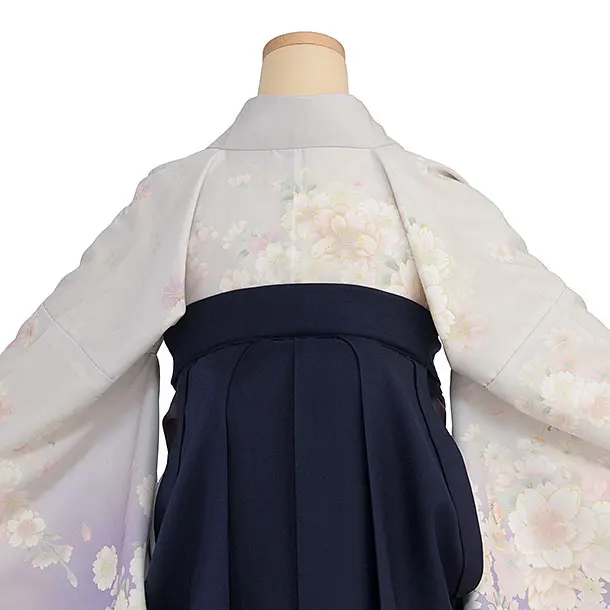先生,教員向け袴レンタル 1365 淡グレーぼかし 桜／紺袴