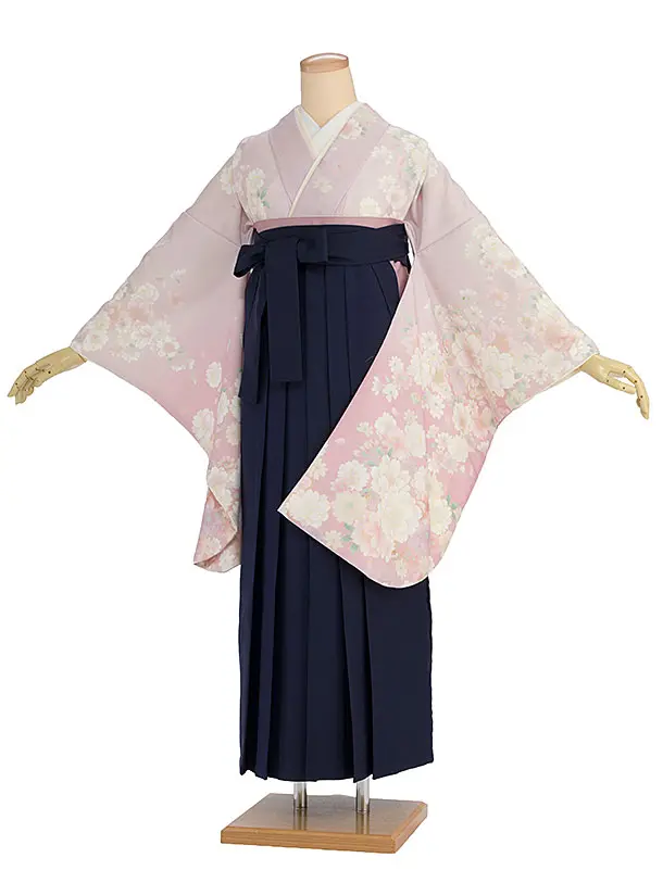 先生,教員向け袴レンタル 1366 くすみピンクぼかし 桜／紺袴