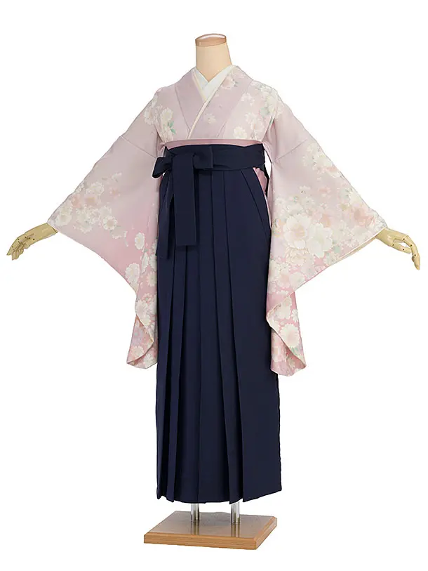 先生,教員向け袴レンタル 1366 くすみピンクぼかし 桜／紺袴
