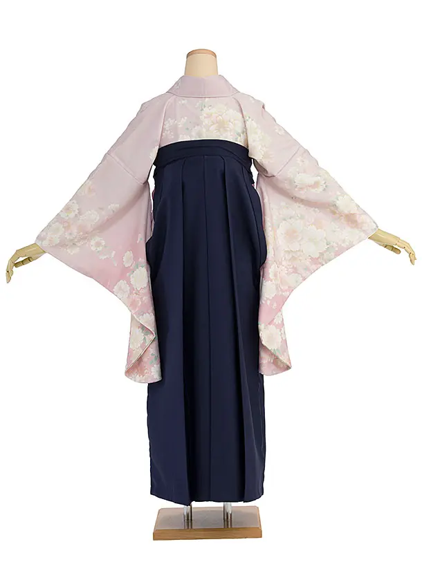 先生,教員向け袴レンタル 1366 くすみピンクぼかし 桜／紺袴