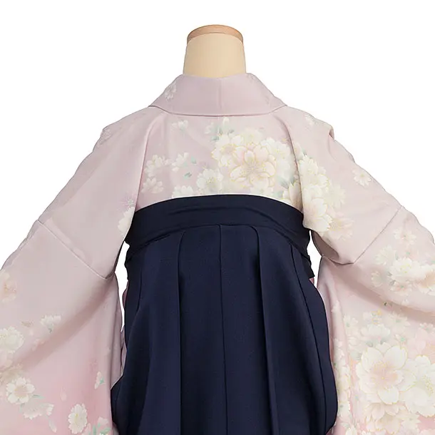 先生,教員向け袴レンタル 1366 くすみピンクぼかし 桜／紺袴