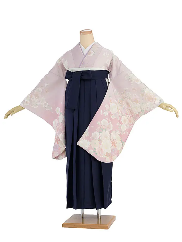 先生,教員向け袴レンタル 1367 くすみピンクぼかし 桜／紺袴
