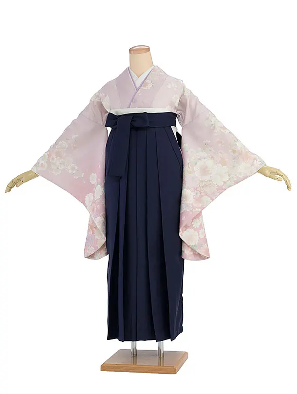 先生,教員向け袴レンタル 1367 くすみピンクぼかし 桜／紺袴