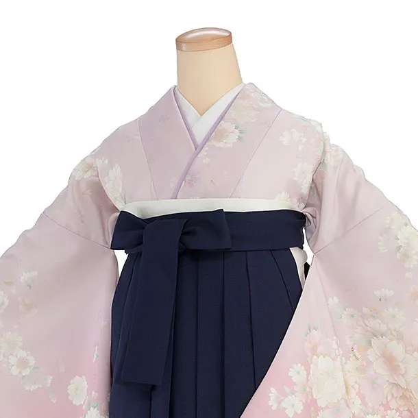 先生,教員向け袴レンタル 1367 くすみピンクぼかし 桜／紺袴