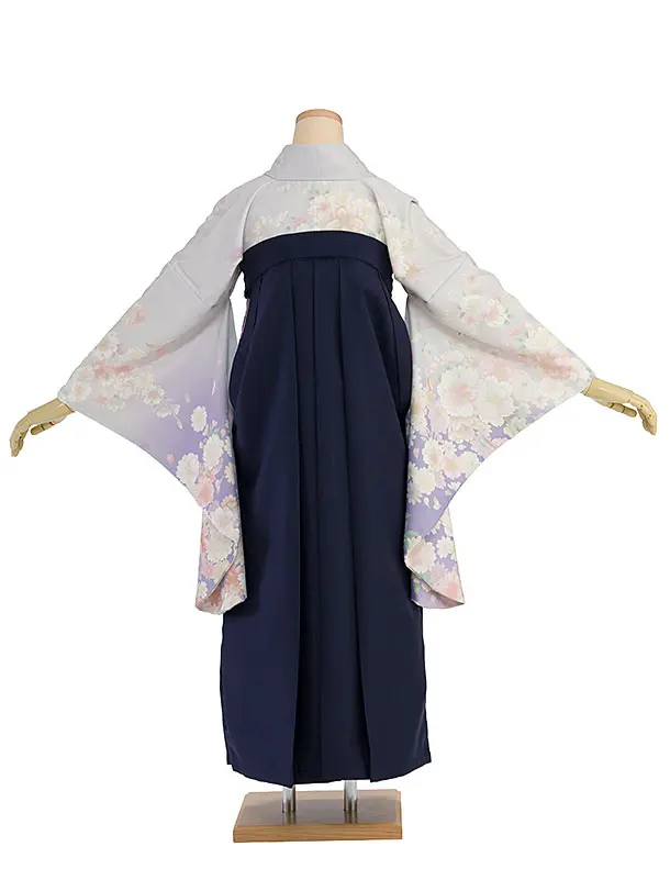 先生,教員向け袴レンタル 1368 淡グレーぼかし 桜／紺袴