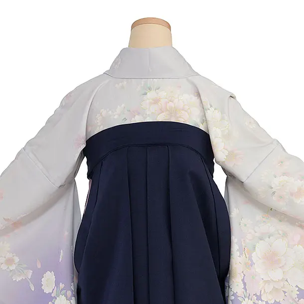 先生,教員向け袴レンタル 1368 淡グレーぼかし 桜／紺袴