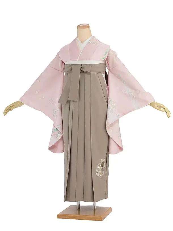 先生,教員向け袴レンタル 1370 ピンク 華瑞祥／ベージュ 花七宝袴