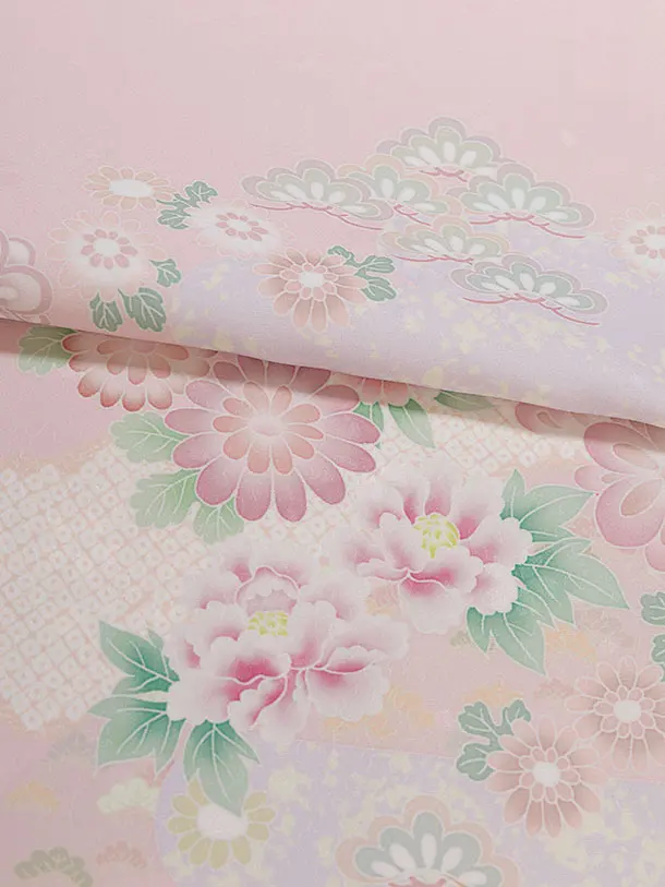 先生,教員向け袴レンタル 1370 ピンク 華瑞祥／ベージュ 花七宝袴