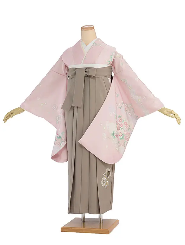 先生,教員向け袴レンタル 1371 ピンク 秀華瑞祥／ベージュ 花七宝袴