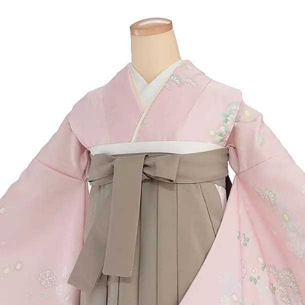 先生,教員向け袴レンタル 1371 ピンク 秀華瑞祥／ベージュ 花七宝袴