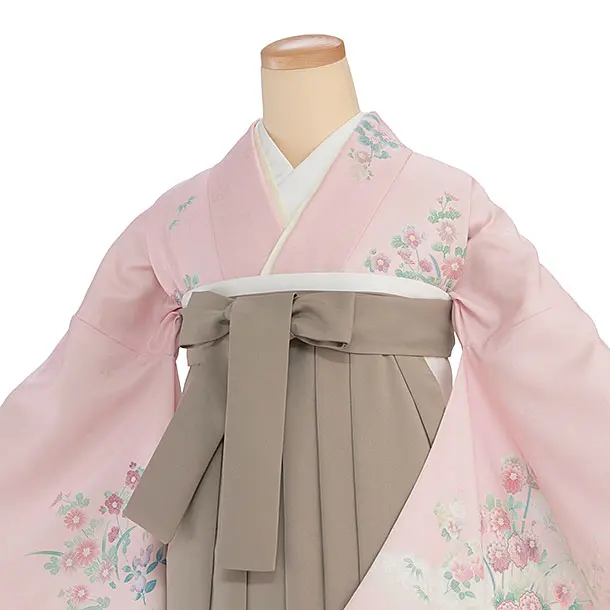 先生,教員向け袴レンタル 1372 ピンク 四季花／ベージュ 花七宝袴