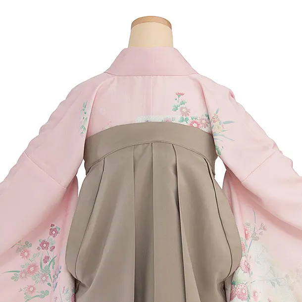 先生,教員向け袴レンタル 1372 ピンク 四季花／ベージュ 花七宝袴