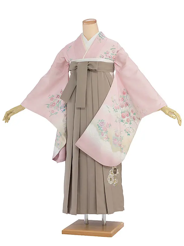 先生,教員向け袴レンタル 1373 ピンク 四季花／ベージュ 花七宝袴