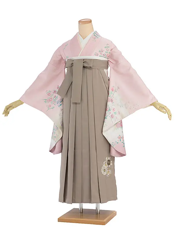 先生,教員向け袴レンタル 1373 ピンク 四季花／ベージュ 花七宝袴