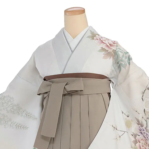 先生,教員向け袴レンタル 1375 淡グレー 梅牡丹鹿の子／ベージュ 桜刺繍袴