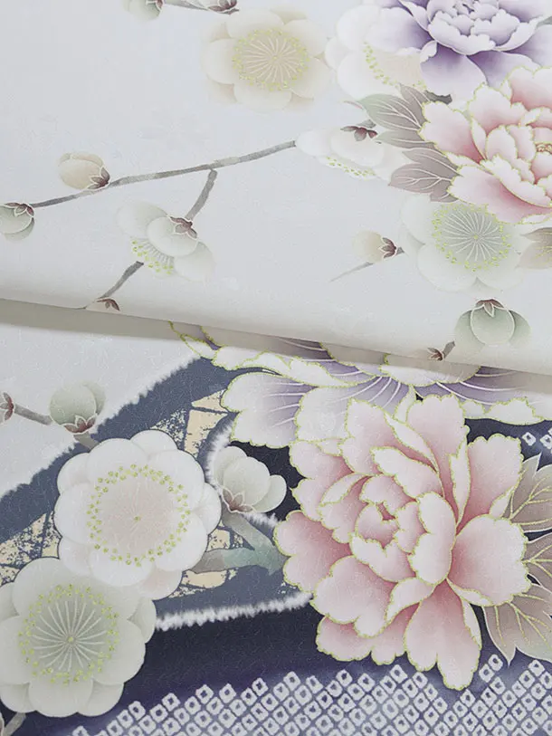 先生,教員向け袴レンタル 1375 淡グレー 梅牡丹鹿の子／ベージュ 桜刺繍袴