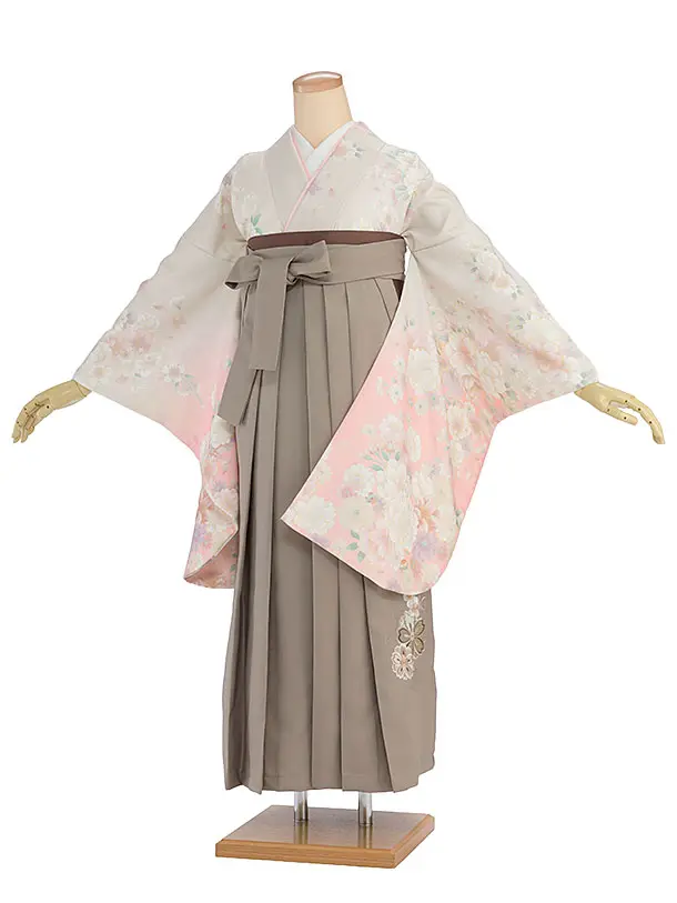 先生,教員向け袴レンタル 1376 ベージュピンクぼかし 桜／ベージュ 桜刺繍袴