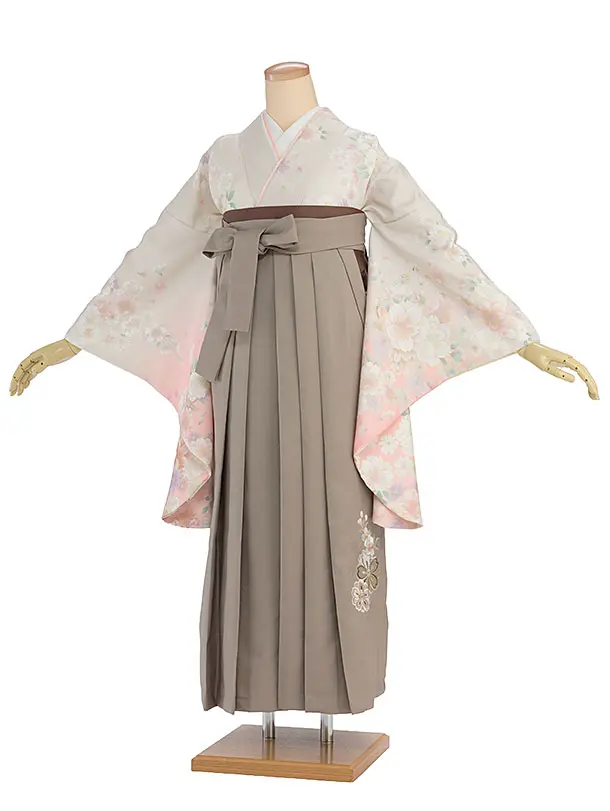 先生,教員向け袴レンタル 1376 ベージュピンクぼかし 桜／ベージュ 桜刺繍袴