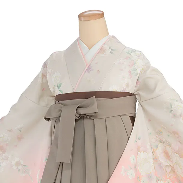先生,教員向け袴レンタル 1376 ベージュピンクぼかし 桜／ベージュ 桜刺繍袴