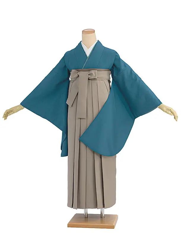 先生,教員向け袴レンタル 1377 渋ターコイズ／ベージュ袴