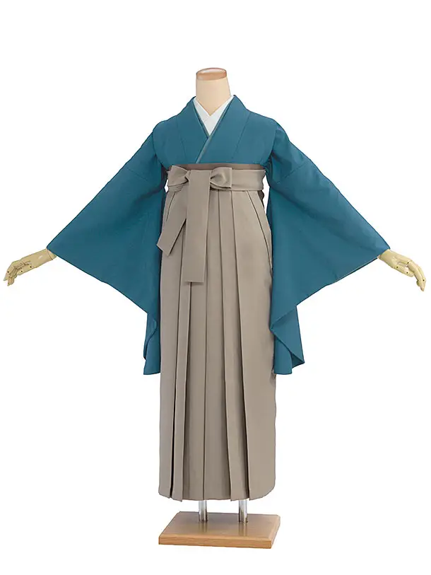 先生,教員向け袴レンタル 1377 渋ターコイズ／ベージュ袴
