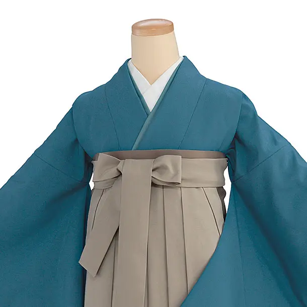 先生,教員向け袴レンタル 1377 渋ターコイズ／ベージュ袴