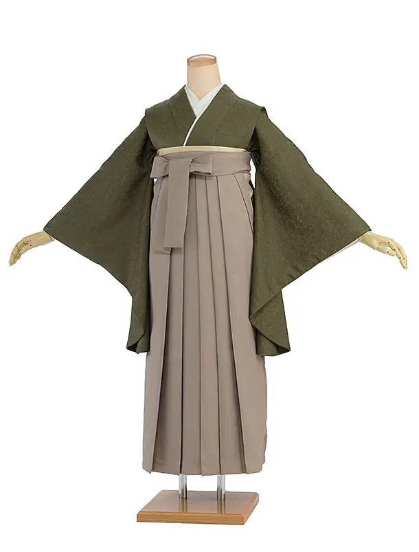 先生,教員向け袴レンタル 1385 モスグリーン／ベージュ袴