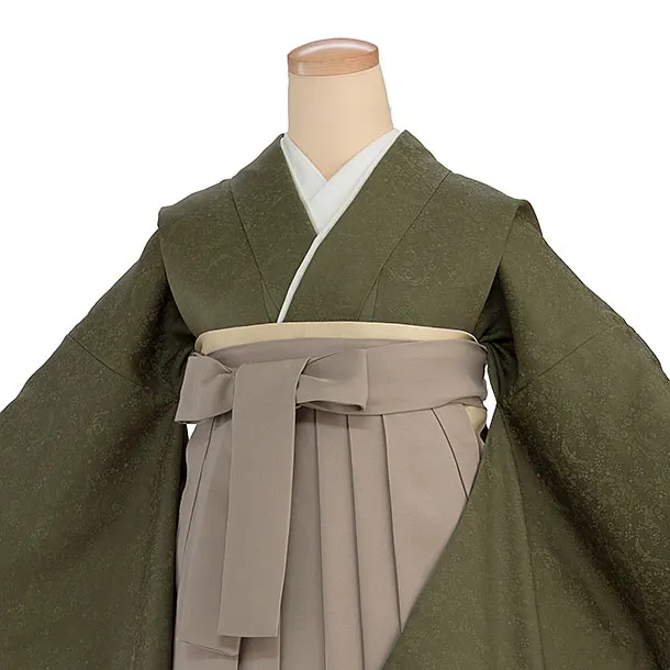 先生,教員向け袴レンタル 1385 モスグリーン／ベージュ袴