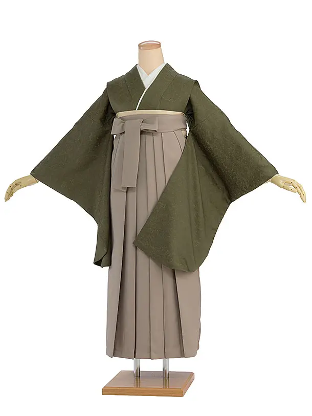 先生,教員向け袴レンタル 1386 モスグリーン／ベージュ袴