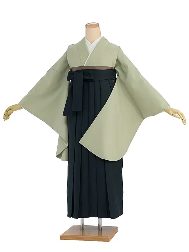 先生,教員向け袴レンタル 1389 薄黄緑／深緑袴
