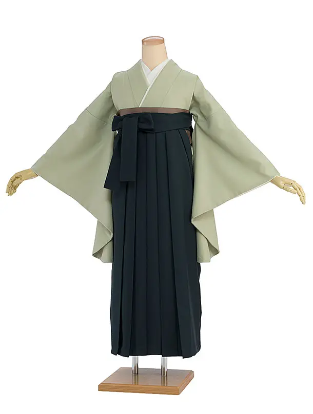 先生,教員向け袴レンタル 1389 薄黄緑／深緑袴