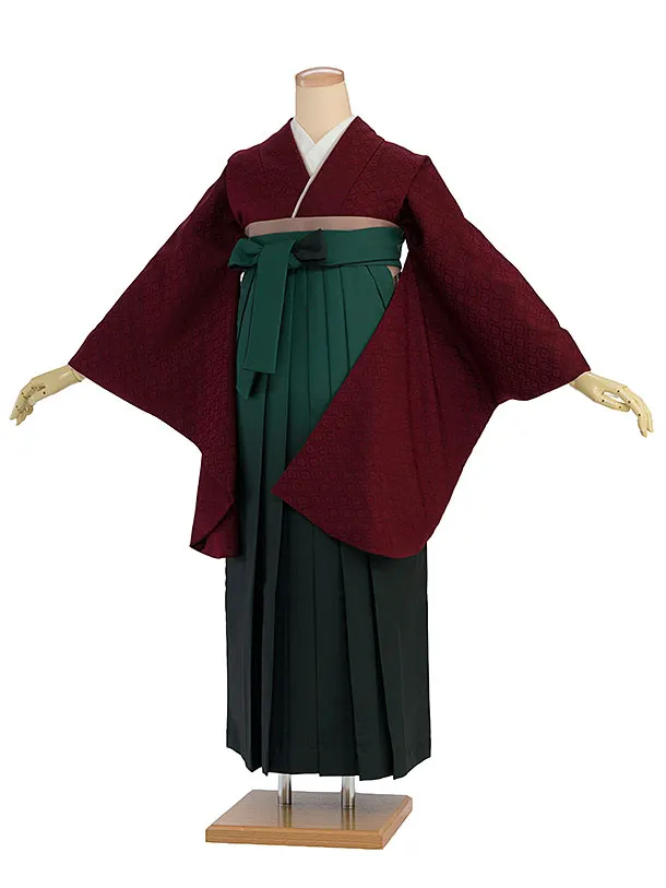 先生,教員向け袴レンタル 1404 エンジ／グリーンぼかし袴