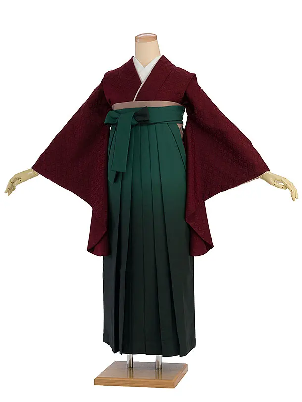 先生,教員向け袴レンタル 1405 エンジ／グリーンぼかし袴