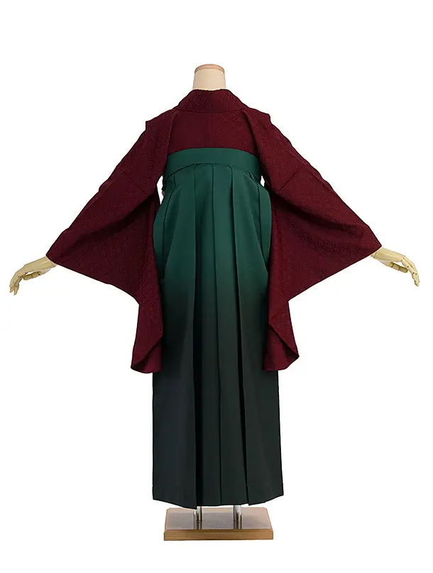 先生,教員向け袴レンタル 1405 エンジ／グリーンぼかし袴