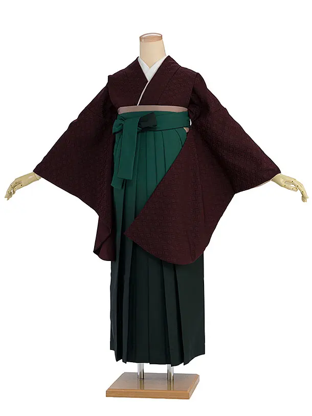 先生,教員向け袴レンタル 1407 赤茶色／グリーンぼかし袴