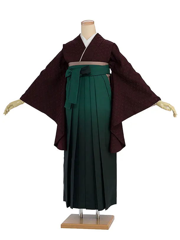 先生,教員向け袴レンタル 1407 赤茶色／グリーンぼかし袴