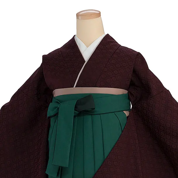先生,教員向け袴レンタル 1407 赤茶色／グリーンぼかし袴