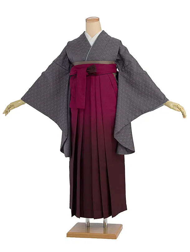 先生,教員向け袴レンタル 1409 グレー／ワインぼかし袴