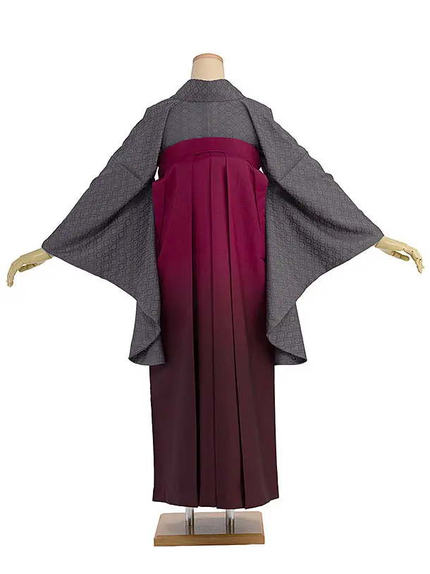 先生,教員向け袴レンタル 1409 グレー／ワインぼかし袴