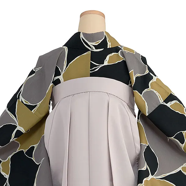 先生,教員向け袴レンタル 1410 黒黄土グレー 猫／ピンクベージュ袴