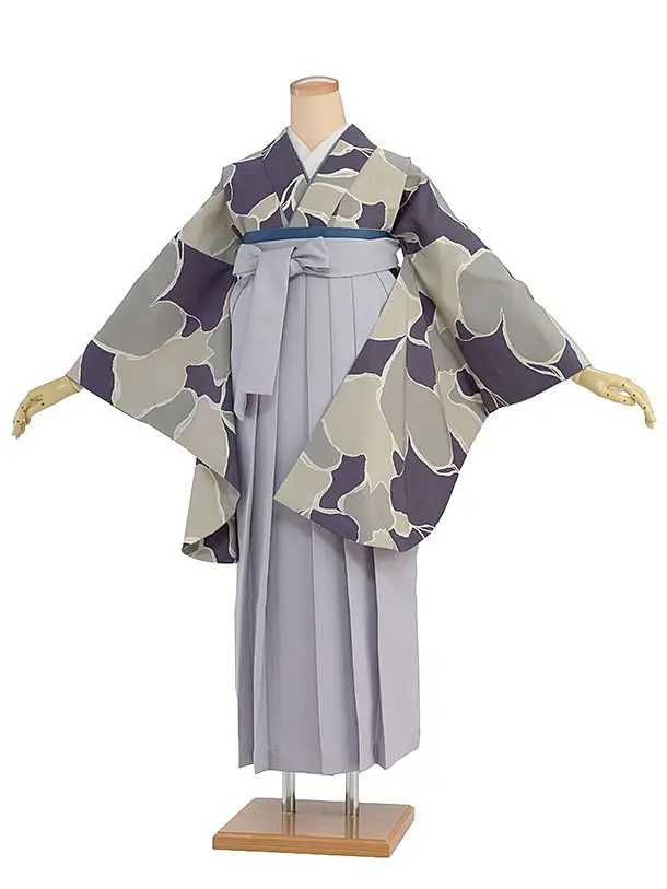 先生,教員向け袴レンタル 1411 青紫ベージュグレー 猫／淡ブルーグレー袴