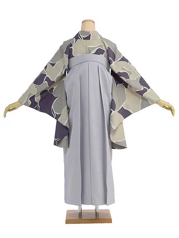 先生,教員向け袴レンタル 1411 青紫ベージュグレー 猫／淡ブルーグレー袴