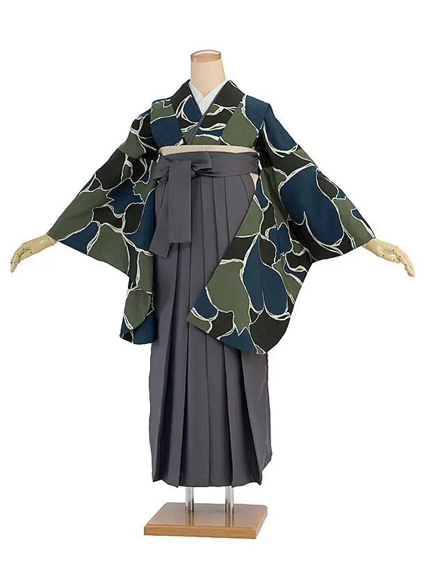 先生,教員向け袴レンタル 1412 黒青緑 猫／グレー袴