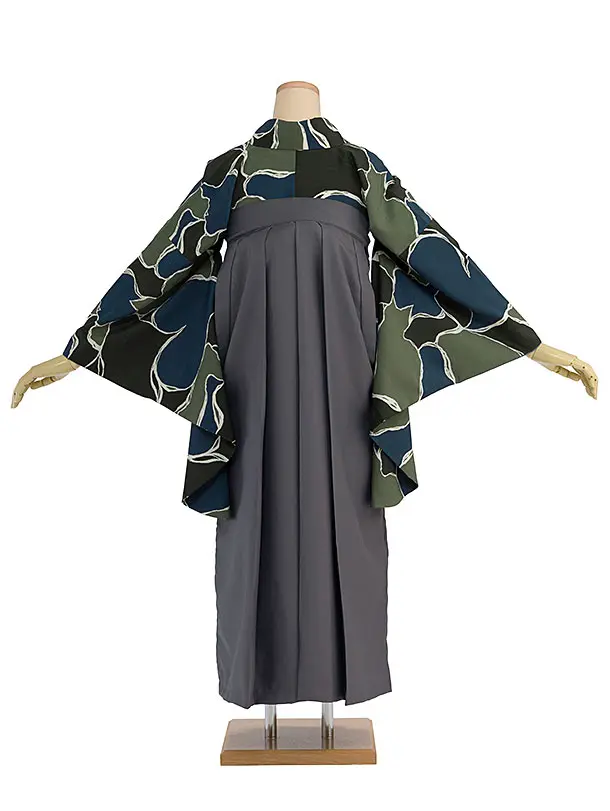 先生,教員向け袴レンタル 1412 黒青緑 猫／グレー袴