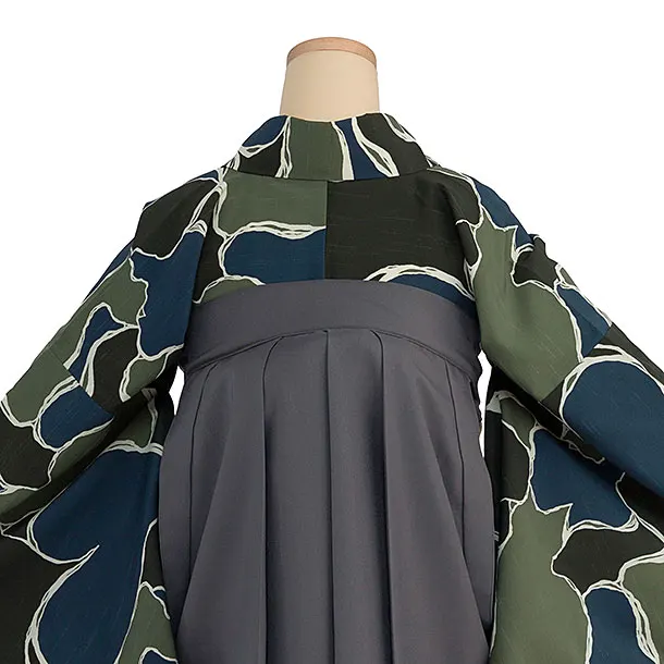 先生,教員向け袴レンタル 1412 黒青緑 猫／グレー袴