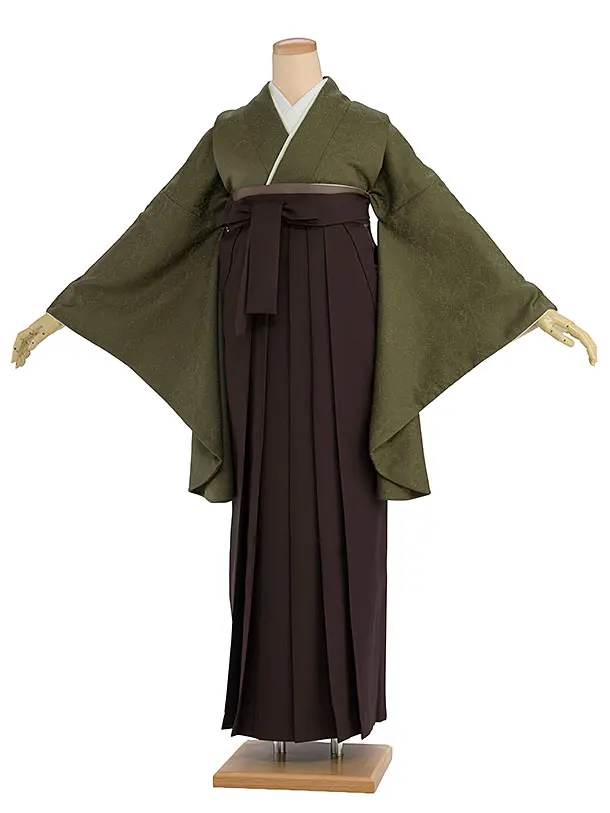 先生,教員向け袴レンタル 1424 深緑／茶色袴