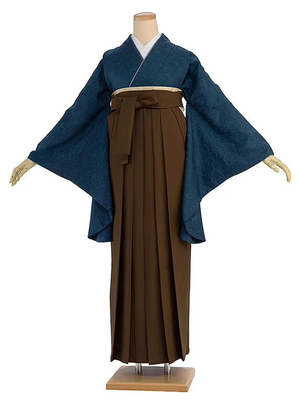 先生,教員向け袴レンタル 1425 藍色／茶色袴