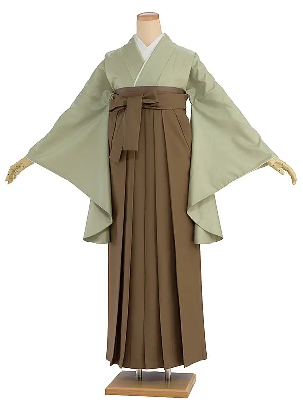 先生,教員向け袴レンタル 1427 淡黄緑／茶色袴